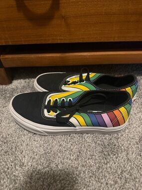 Vans Black Low-Top Sneakers with Rainbow Stripes